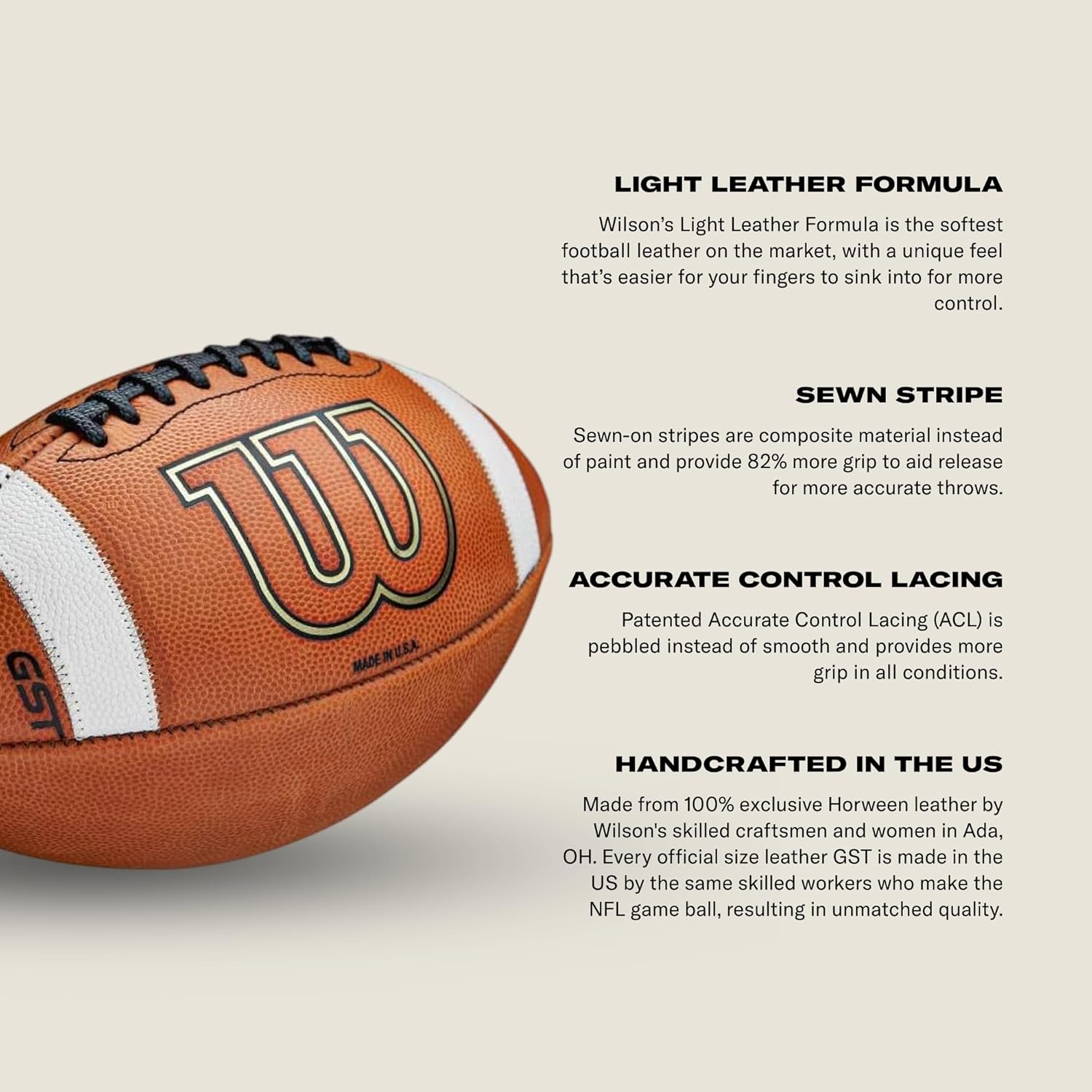 WILSON GST Leather Game Football - Official - Image 5