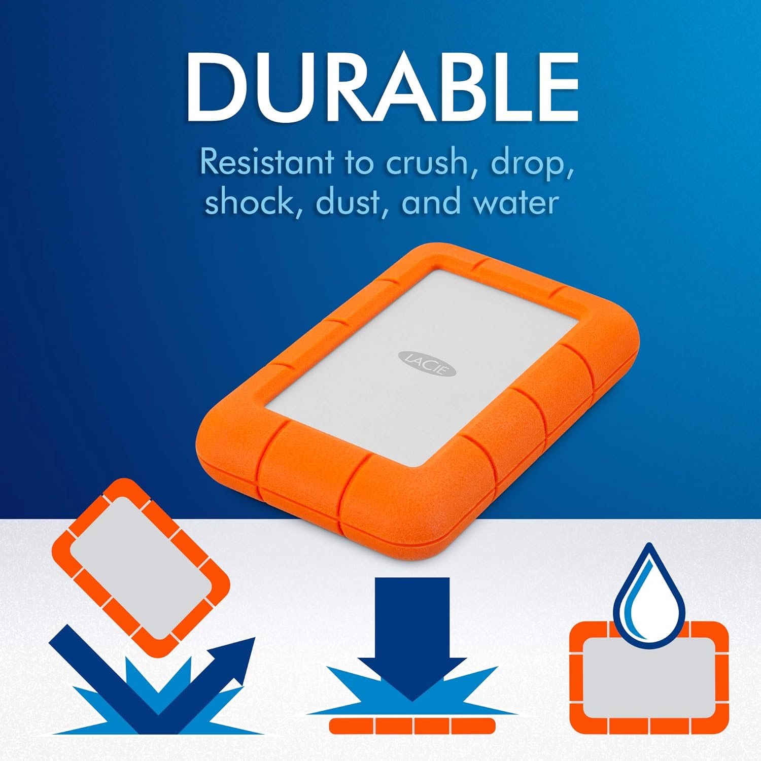 LaCie Rugged Mini, 5T,B USB 3.0 Portable 2.5 inch External Hard Drive for PC and Mac, Orange/Grey, with Rescue Services (STJJ5000400) - Image 5