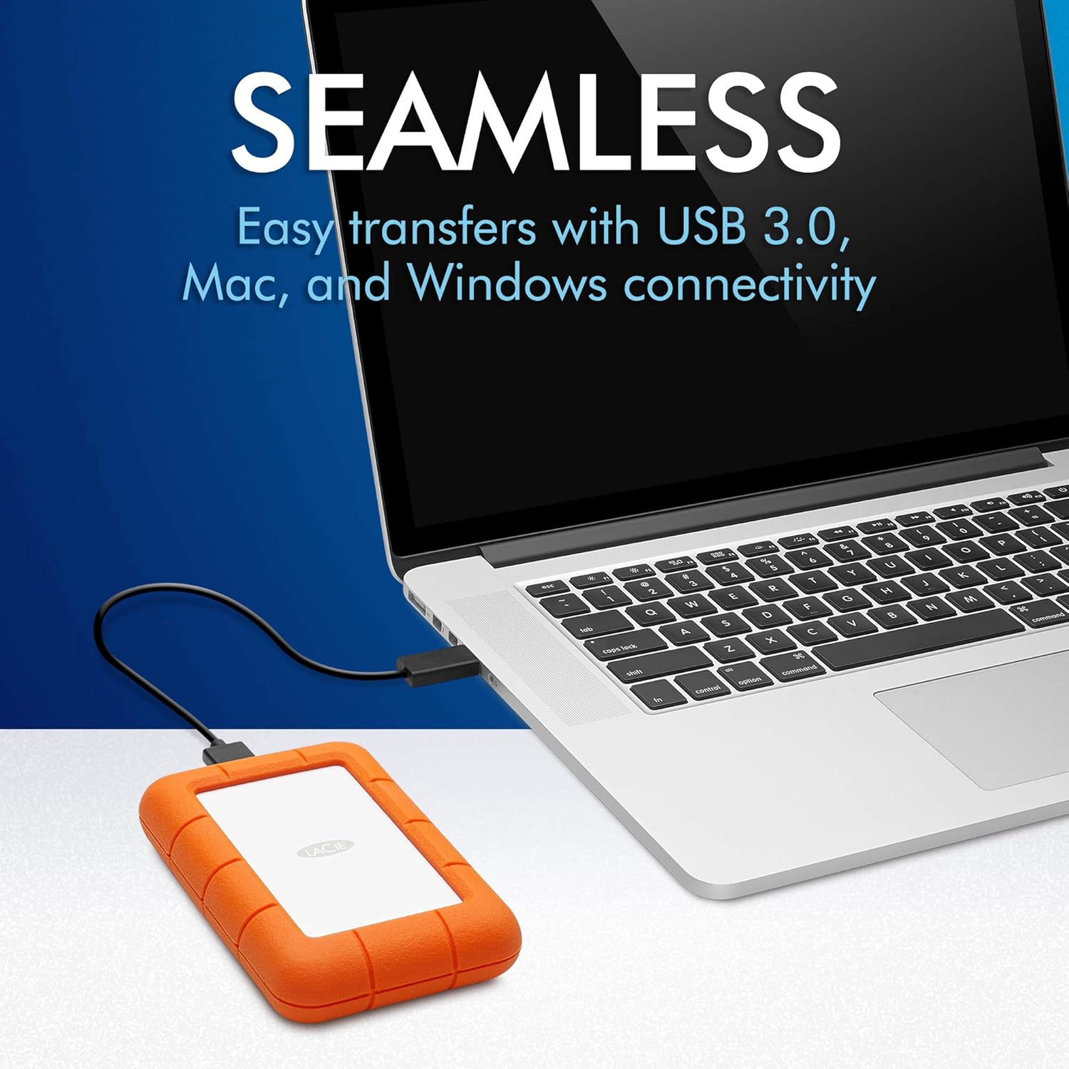 LaCie Rugged Mini, 5T,B USB 3.0 Portable 2.5 inch External Hard Drive for PC and Mac, Orange/Grey, with Rescue Services (STJJ5000400) - Image 6