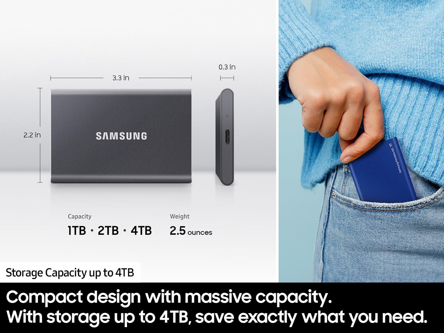SAMSUNG T7 Portable SSD, 2TB External Solid State Drive, Speeds Up to 1,050MB/s, USB 3.2 Gen 2, Reliable Storage for Gaming, Students, Professionals, MU-PC2T0T/AM, Gray - Image 4