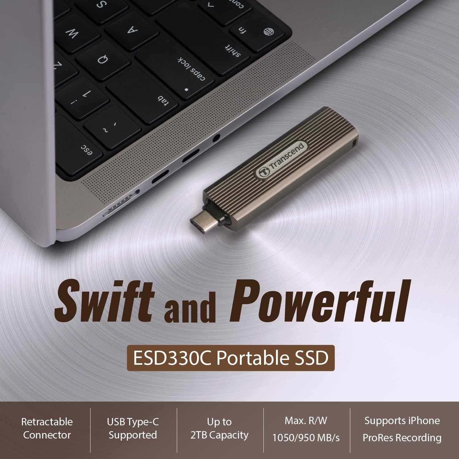 Transcend 512GB External SSD, USB 3.2 Gen2, Up to 1,050MB/s, Portable SSD with Type C, Retractable Connector Metal Case, for Gaming Console, iPhone, iPad, Android, Smart TV, Bronze - Image 4