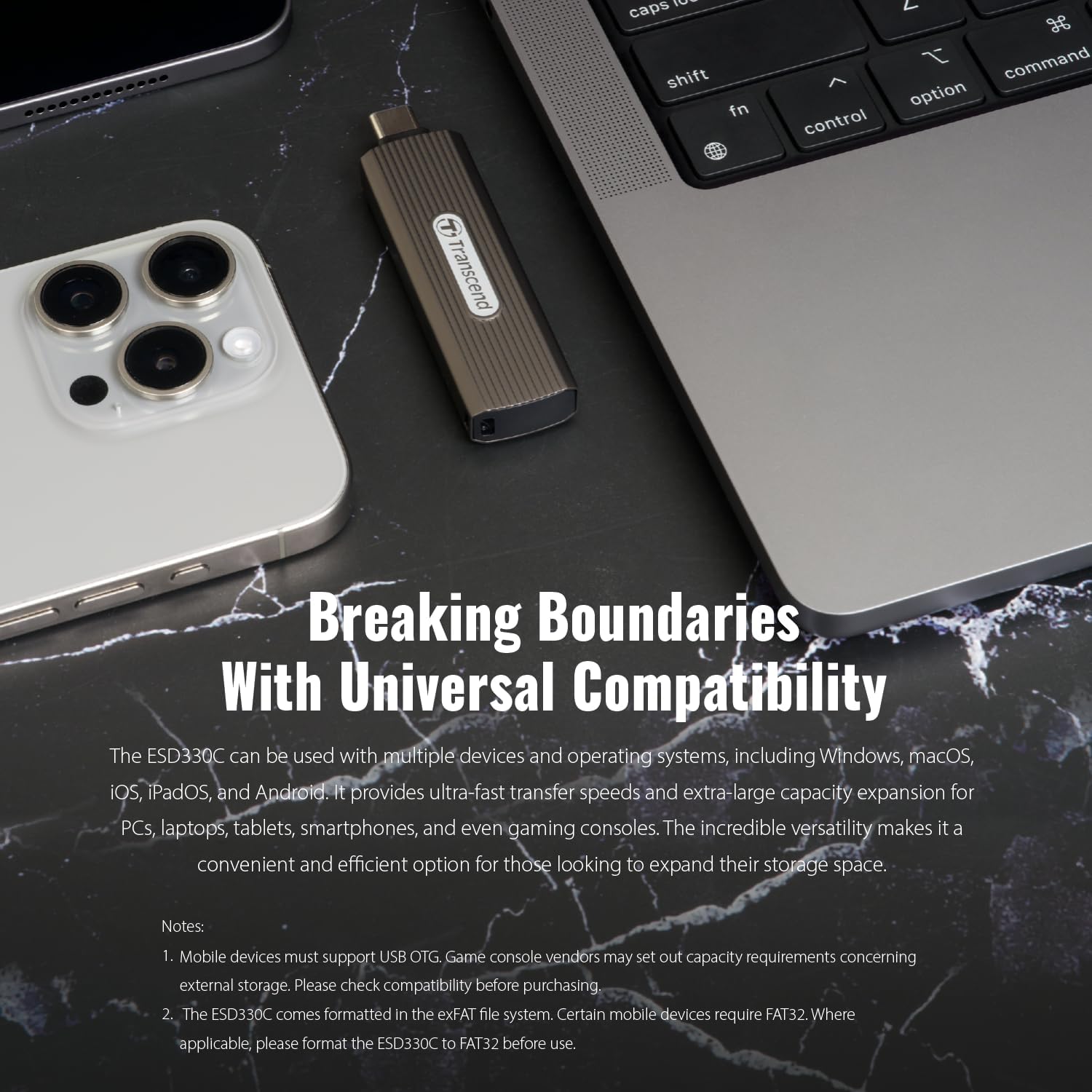 Transcend 512GB External SSD, USB 3.2 Gen2, Up to 1,050MB/s, Portable SSD with Type C, Retractable Connector Metal Case, for Gaming Console, iPhone, iPad, Android, Smart TV, Bronze - Image 8