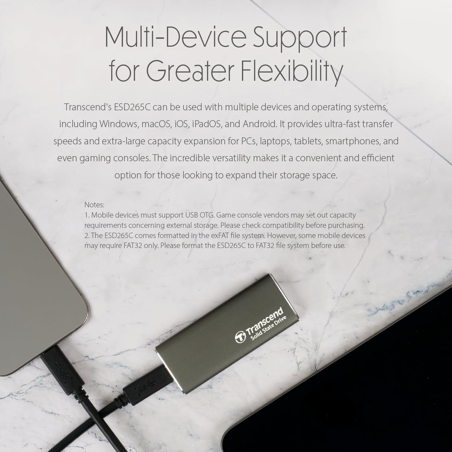 Transcend Portable SSD 2TB External Solid State Drives, up to 1050MB/s USB C SSD External Hard Drive USB 3.2 Gen 2 for iPhone, iPad, Windows, Mac, Android, Tablets, PS5, PS4, Xbox and Smart TV - Image 7