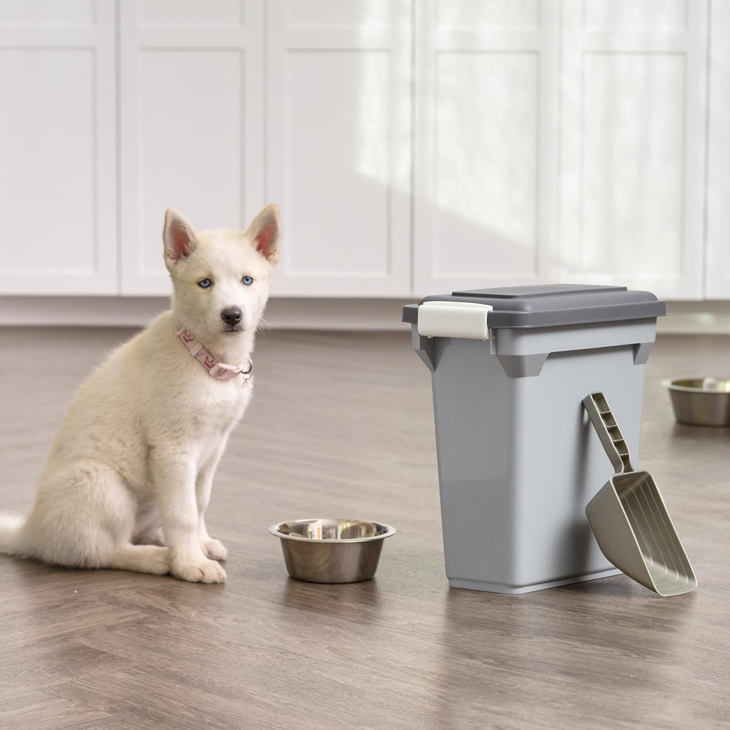 IRIS USA Dog Food Storage Container, Airtight Lid, 2-Cup Scoop, Up to 13 Pounds Pet Food Storage, Versatile Pet Food Bin, Treats, BPA Free, Gray/Dark Gray - Image 5