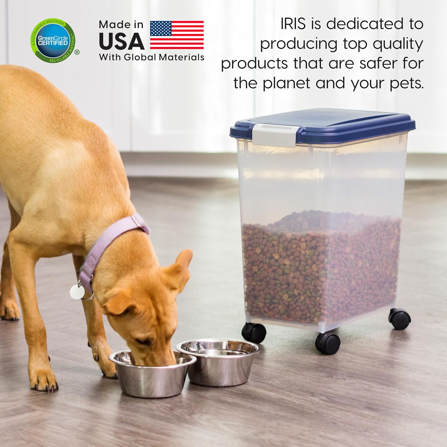 IRIS USA Airtight Dog Food Storage Container, Up to 30 lbs, Attachable Wheels, for Dog Cat Bird and other Pet Food Storage Bin, Keep Fresh, Easy Mobility, BPA Free, Navy - Image 6