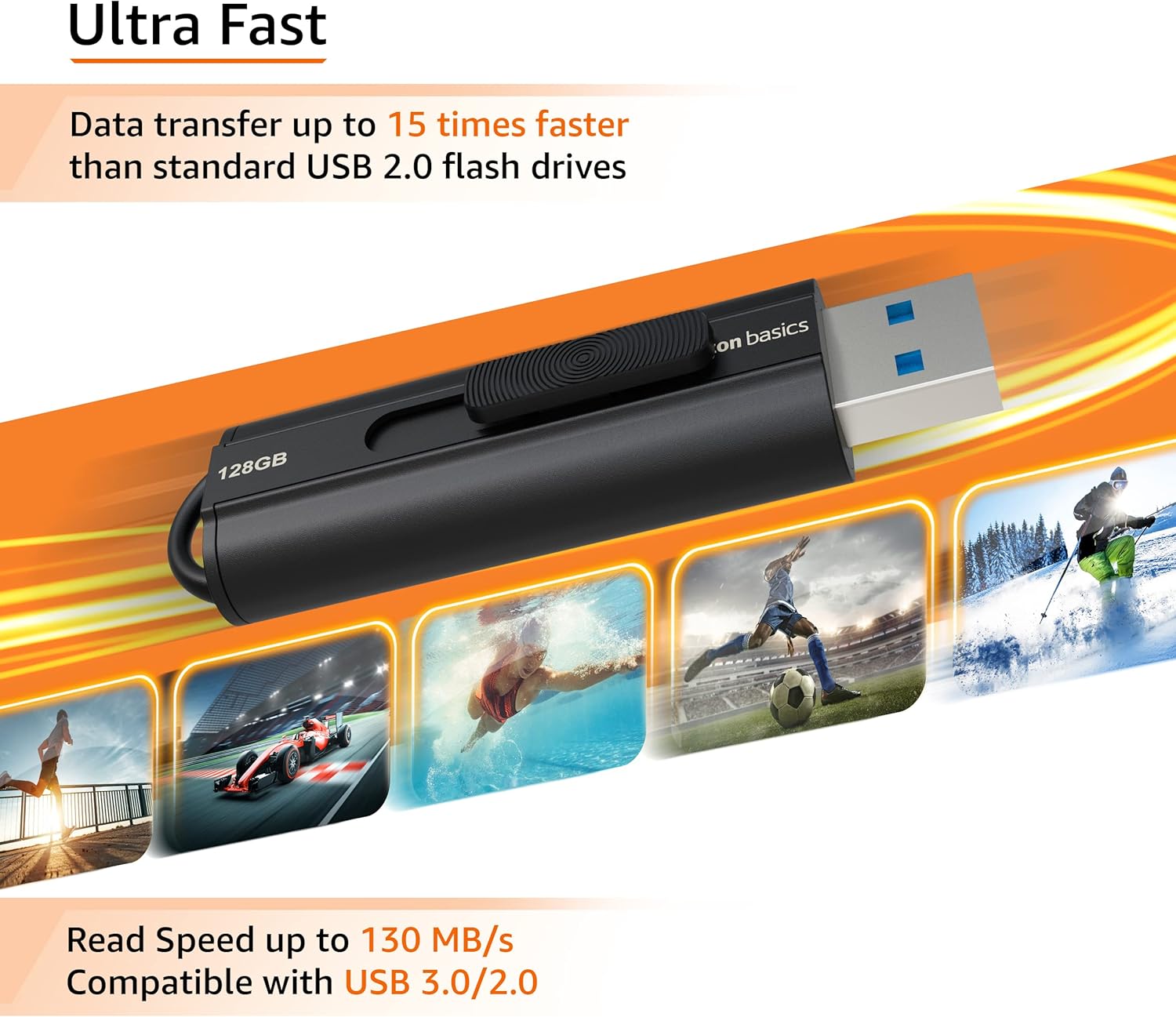 Amazon Basics 128 GB Ultra Fast USB 3.1 Flash Drive, Black - Image 3