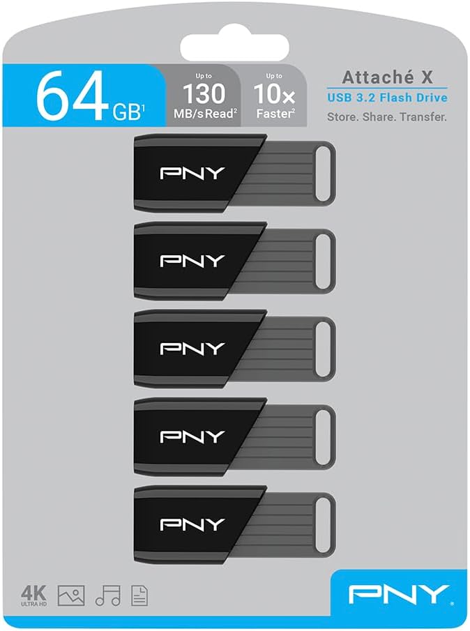 PNY 64GB Attaché X USB 3.2 Gen 1 Flash Drive, Advanced Performance Up to 130MB/s Read, Everyday Data Store & Transfer, Reliable Portable Storage, Durable, Type-A, Computers, Laptops, Desktops, 5-Pack - Image 10
