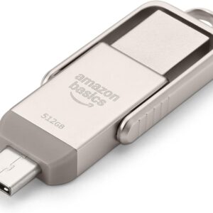 Amazon Basics USB Flash Drive, Thumb Drive Memory Stick with USB C and USB A Dual Ports, 512GB, Champagne Silver