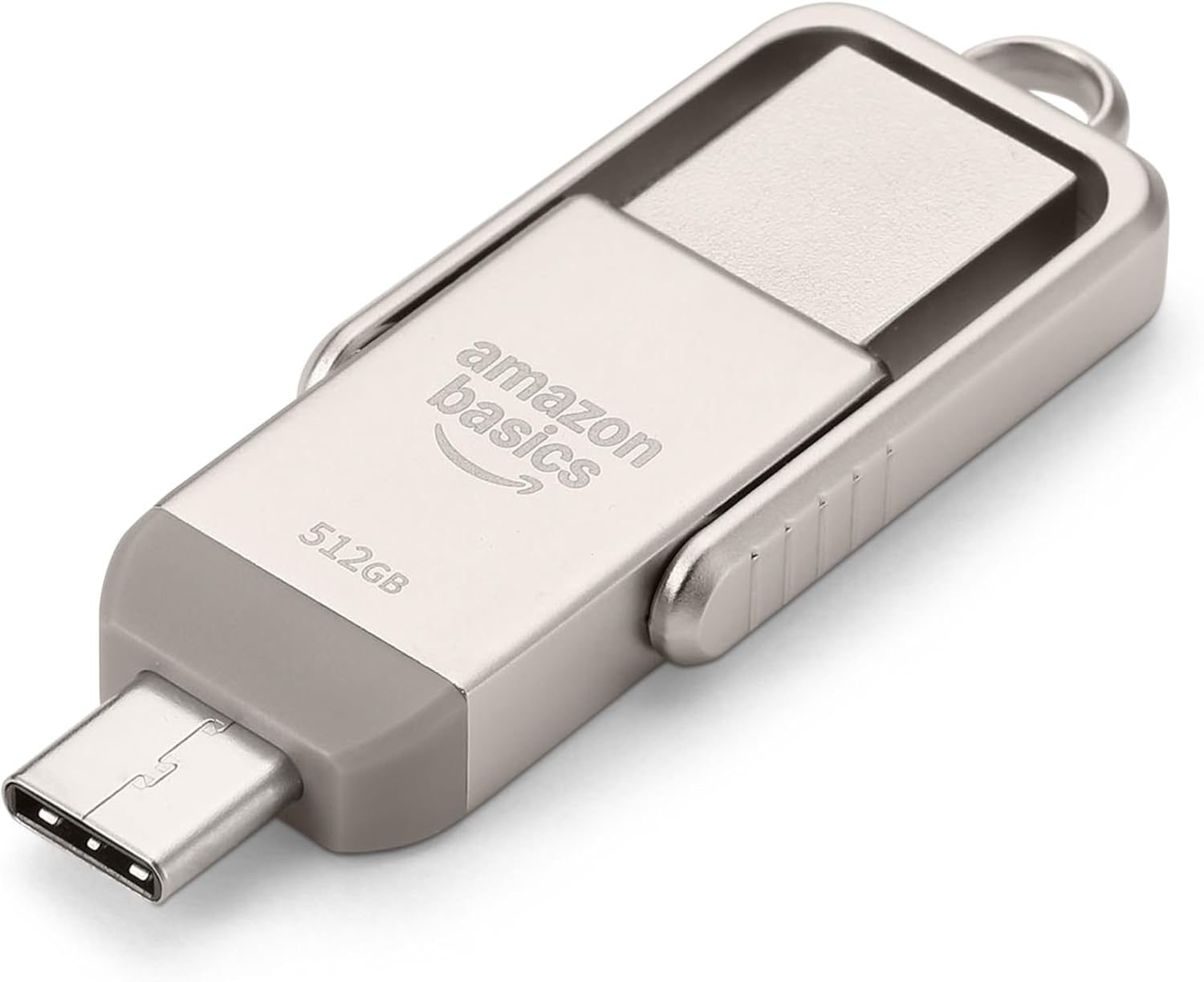 Amazon Basics USB Flash Drive, Thumb Drive Memory Stick with USB C and USB A Dual Ports, 512GB, Champagne Silver