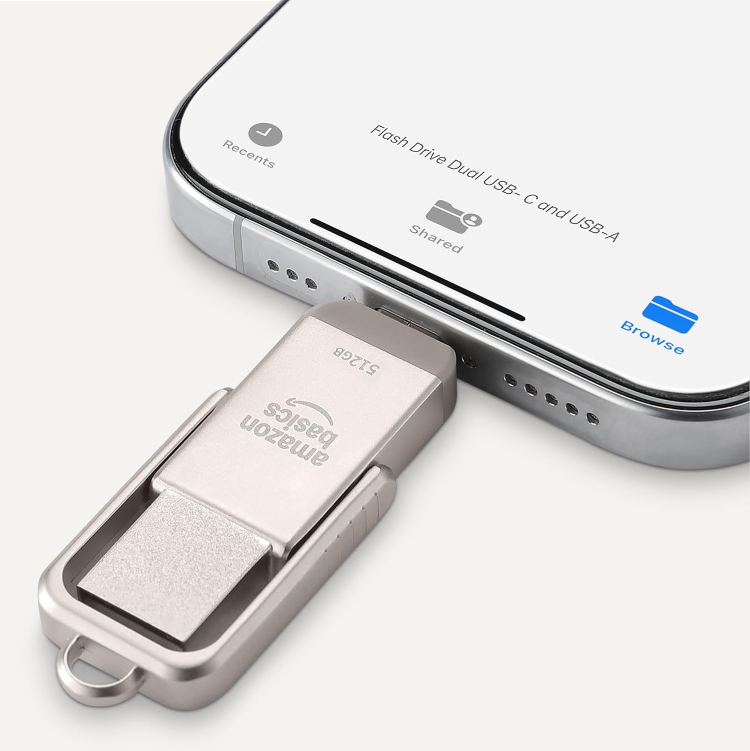 Amazon Basics USB Flash Drive, Thumb Drive Memory Stick with USB C and USB A Dual Ports, 512GB, Champagne Silver - Image 3