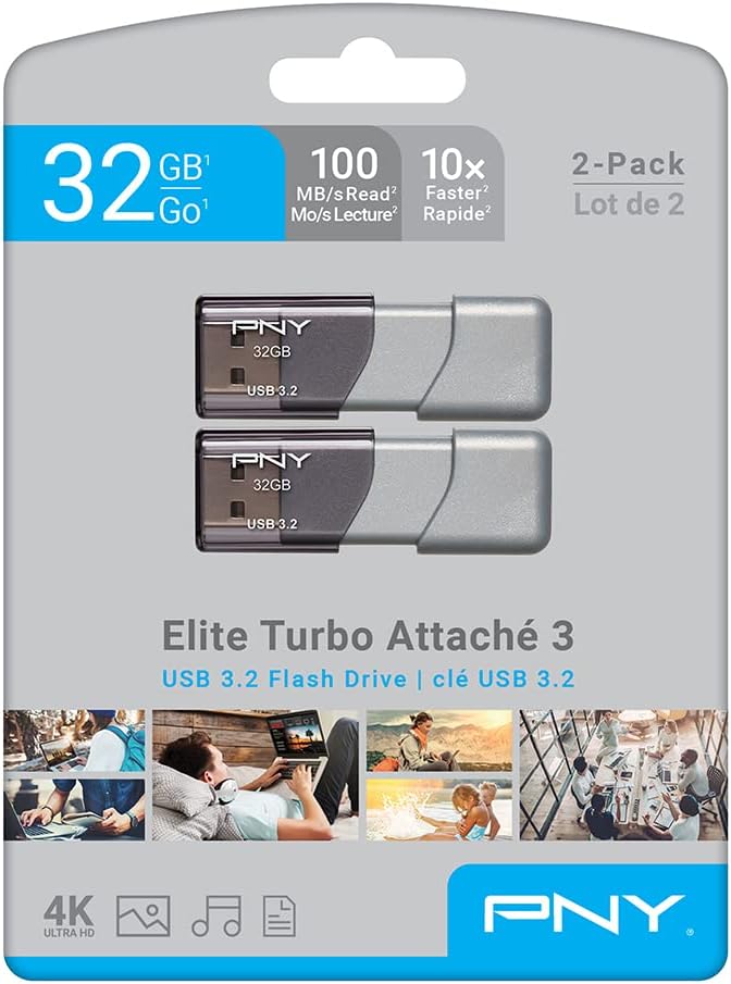 PNY 32GB Elite Turbo Attaché 3 USB 3.2 Flash Drive 2-Pack - Image 4