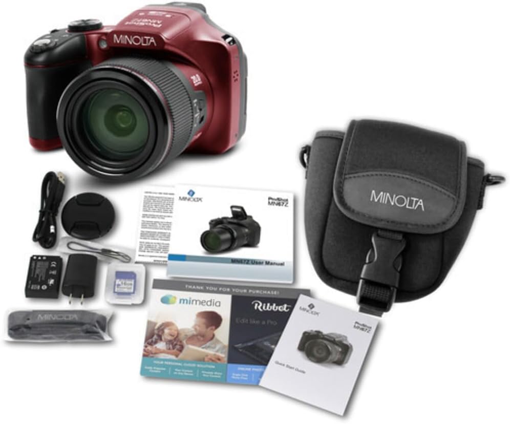 Minolta Pro Shot 20MP Digital Camera – 67x Optical Zoom, Full 1080p HD Video, Optical Image Stabilization, Wi-Fi, 3-inch Articulating LCD Screen, 27 Scene Modes – Includes 16GB SD Card (Red) - Image 3