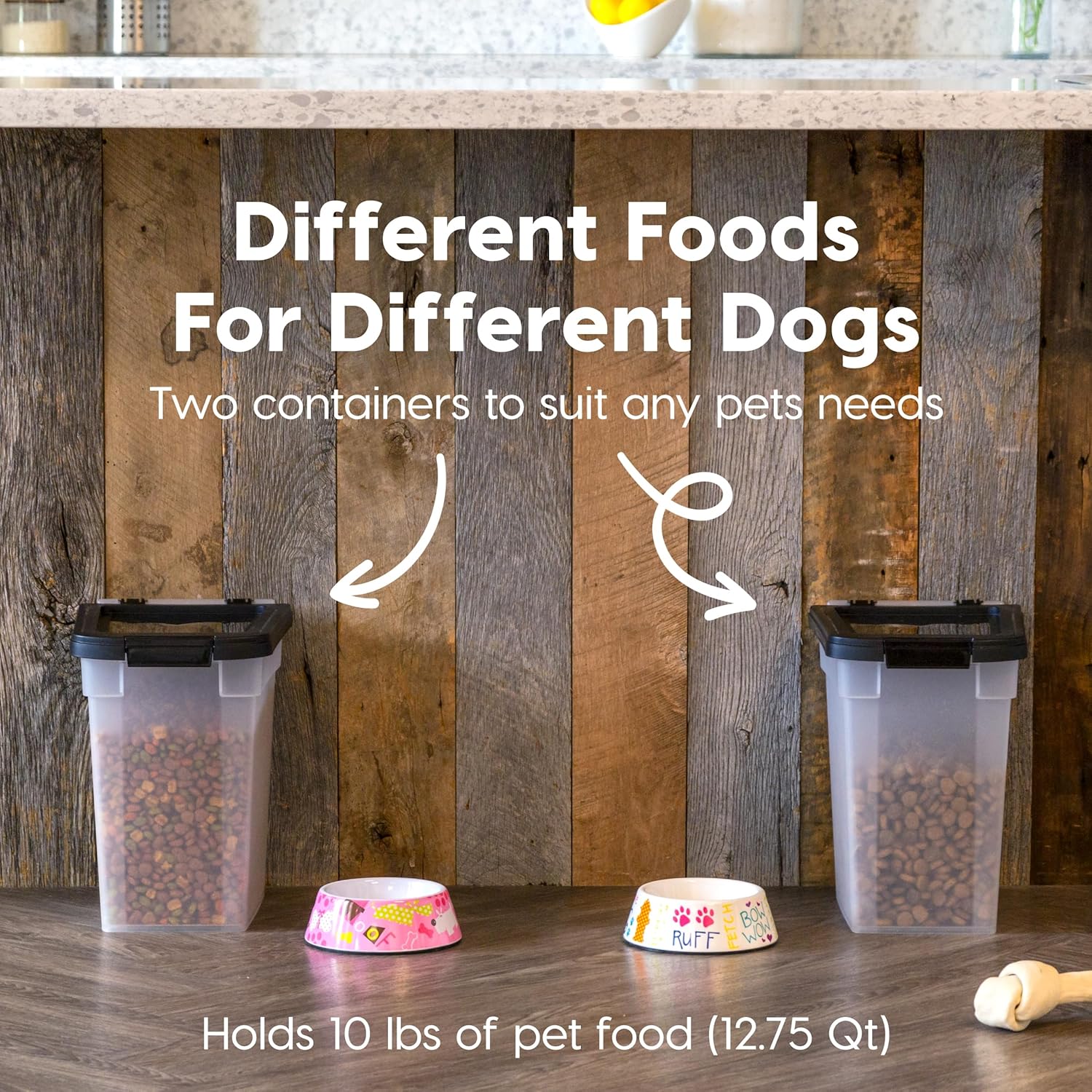 IRIS USA Airtight Dog Food Storage Container, Up to 10 lbs Each, 2 Pack, for Dog Cat Bird and Other Pet Food Storage Bin, Keep Fresh, Translucent Body, BPA Free, Clear/Black - Image 3