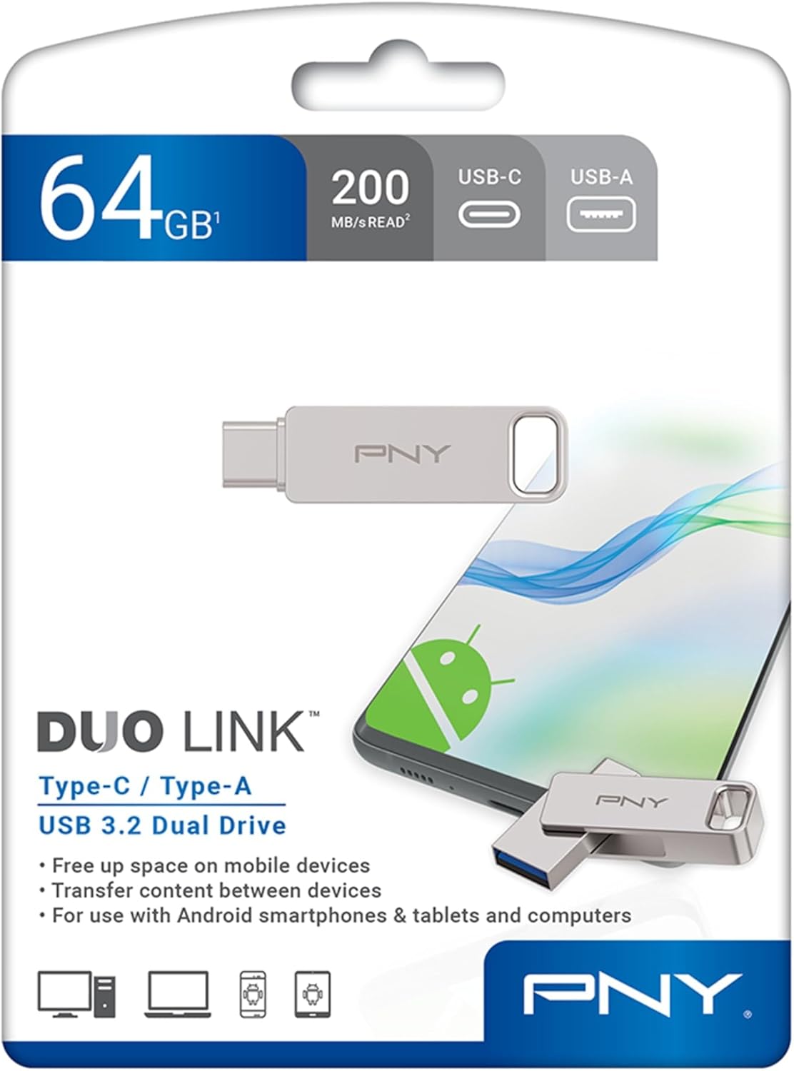 PNY 64GB Duo Link USB 3.2 Type-C Dual Flash Drive for Android Devices and Computers - External Mobile Storage for Photos, Videos, and More - 200MB/s - Image 7