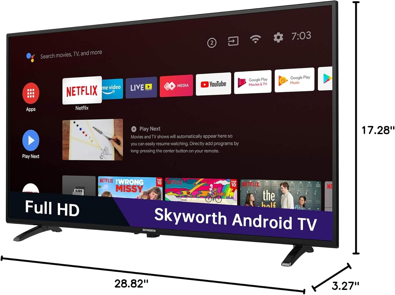 Skyworth 32 inch Smart TV, 720P Roku Google TV with Chromecast Built-in, Android LED TV for Bedroom - S3G - Image 8