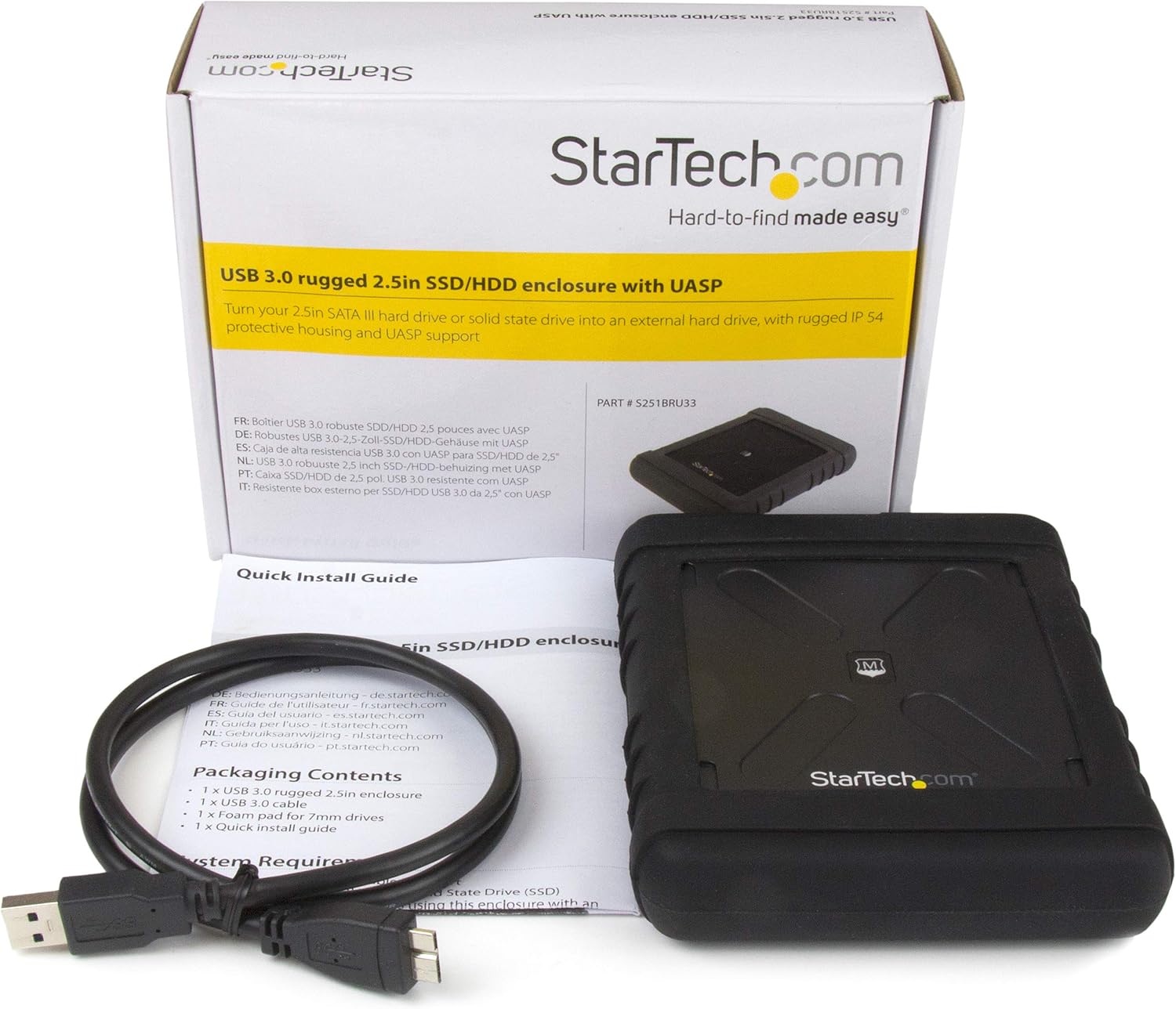 StarTech.com USB 3.0 to 2.5" SATA SSD/HDD Enclosure - UASP Enhanced External Hard Drive Enclosure - MIL-STD-810G Rated Case (S251BRU33),Black - Image 6