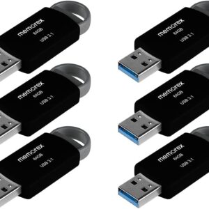 64GB Memorex USB 3.1 Flash Drive – Transfer Speeds Up to 10x Faster Than USB 2.0, Latest USB 3.1 Gen 1 Technology, Lightweight Design, for Daily File Management, Type-A Connector, 6-Pack