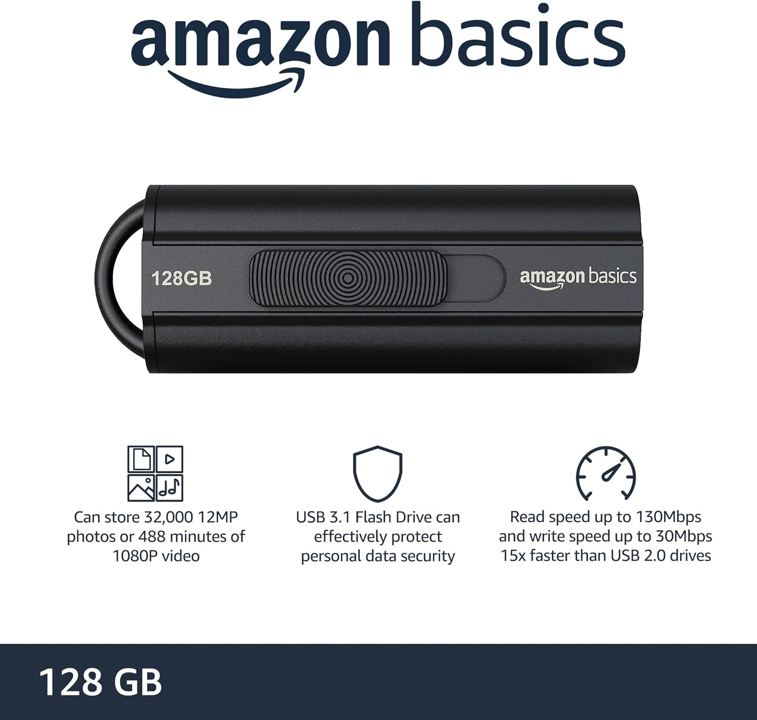 Amazon Basics 128 GB Ultra Fast USB 3.1 Flash Drive, Black - Image 2