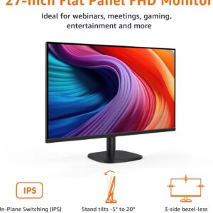 Amazon Basics 27 inch Monitor, FHD 1080P, Max 100Hz, VESA Compatible, Built-in Speakers, Black