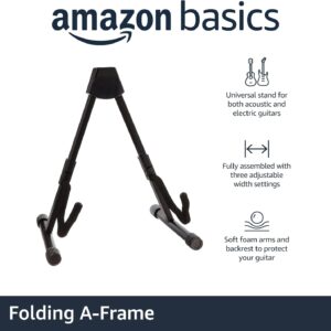 Amazon Basics Adjustable Folding Guitar Stand, A-shape, Fully Assembled – For School Music Program, Concerts & Multiple Users, Black, 8.66 x 15.16 x 3.74 inches