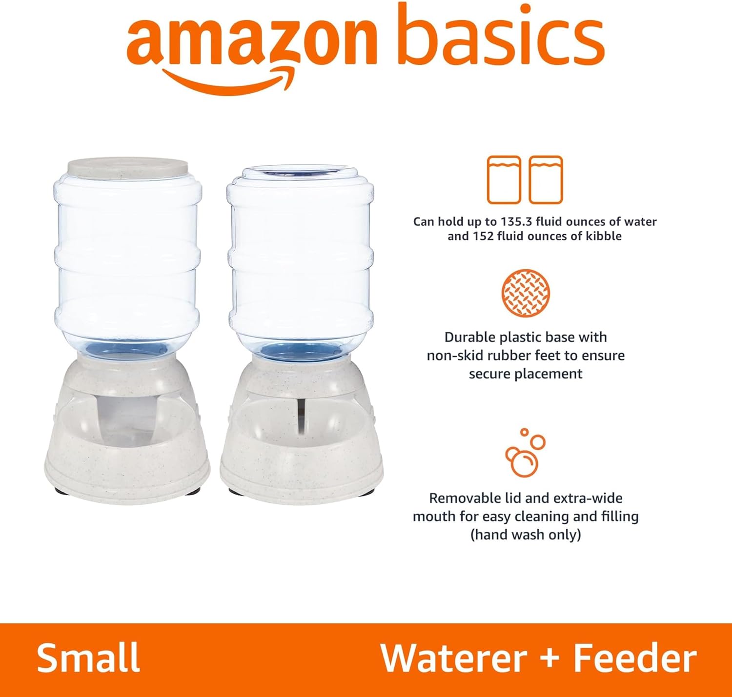 Amazon Basics Automatic Dog Cat Water Dispenser Gravity Feeder Set, Pack of 2, Small, 6-Pound Food Capacity, 1-Gallon, Gray - Image 2