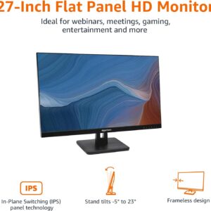 Amazon Basics IPS Monitor 75 Hz Powered with AOC Technology FHD 1080P HDMI, Display Port and VGA Input VESA Compatible Built-in Speakers for Office and Home, 27 in, Black
