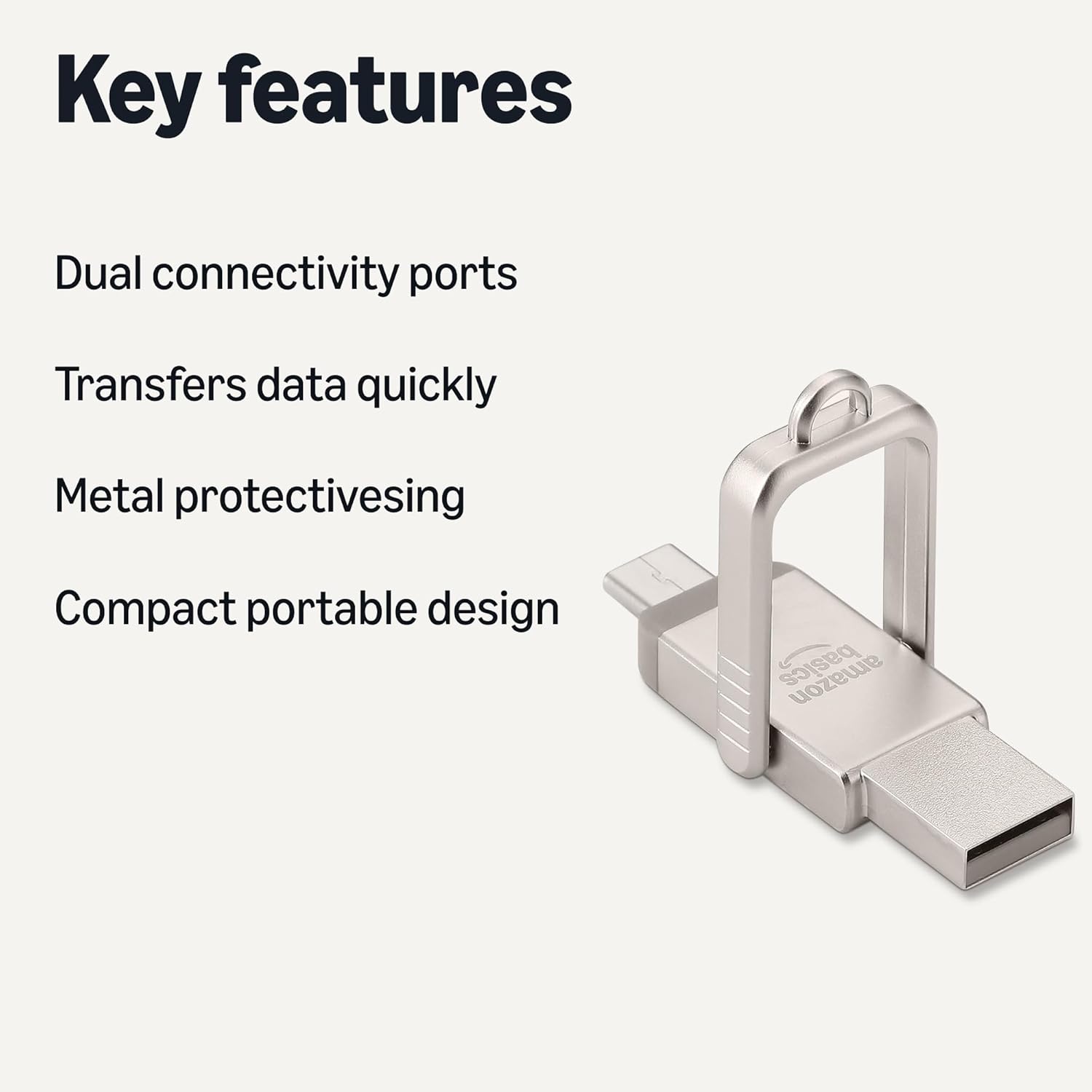 Amazon Basics USB Flash Drive, Thumb Drive Memory Stick with USB C and USB A Dual Ports, 512GB, Champagne Silver - Image 2