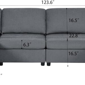 Ball & Cast 123″ Large Sleeper Sectional Sofa Bed with Full Storage Seats,Corner Spacious Cloud Sofa W/Ottoman,Flexible Combination,Oversized 6 Piece Cozy Modular Chaise for LivingRoom,Grey Chenille
