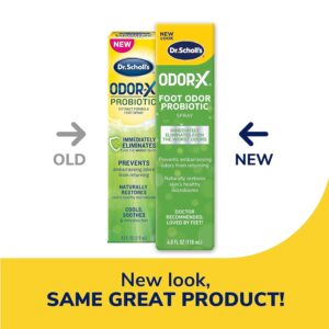 Dr. Scholl’s ODOR-X FOOT ODOR PROBIOTIC SPRAY, 4 oz // Immediately Eliminates The Worst Odors – Prevents Embarrasing Odors From Returning – Restores Skin’s Microbiome