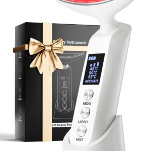 Face Massager Portable Charging Dock, Red Light Therapy for Face and Neck, 3 Heat Settings, Vibrating Face Massage, 9-Color & 30-Day Battery | Home Spa Travel Skincare - White