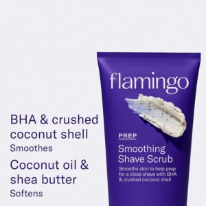 Flamingo 3-Step Shaving Set for Women – Smoothing Prep Scrub, Nourishing Shave Oil, and Soothing Post Shaving Serum – Glow Shave Collection
