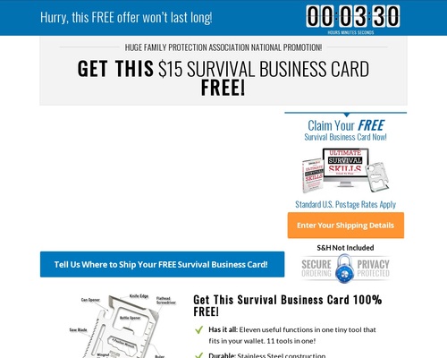 Free Survival Business Card Offer Converts 9.4% - Survival Life
