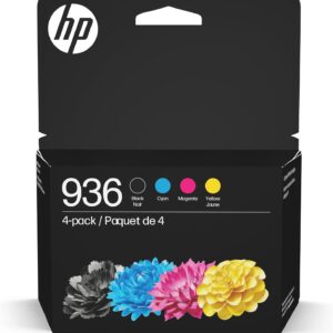HP 936 Black, Cyan, Magenta, Yellow Ink Cartridges Printers (4-Pack) | Works with OfficeJet 9120, OfficeJet Pro 9110, 9120, 9130, Wide Format 9730 | Eligible for Instant Ink | 6C3Z5LN