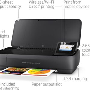 HP OfficeJet 250 Wireless Mobile Printer, Scanner, Copier – Black, Battery included (CZ992A)