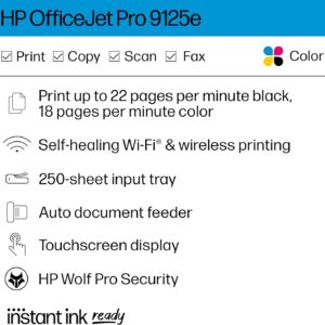 HP OfficeJet Pro 9125e Wireless All-in-One Color Inkjet Printer, Print, scan, copy, fax, ADF, Duplex printing best-for-office, 3 month Instant Ink trial included, AI-enabled (403X0A)