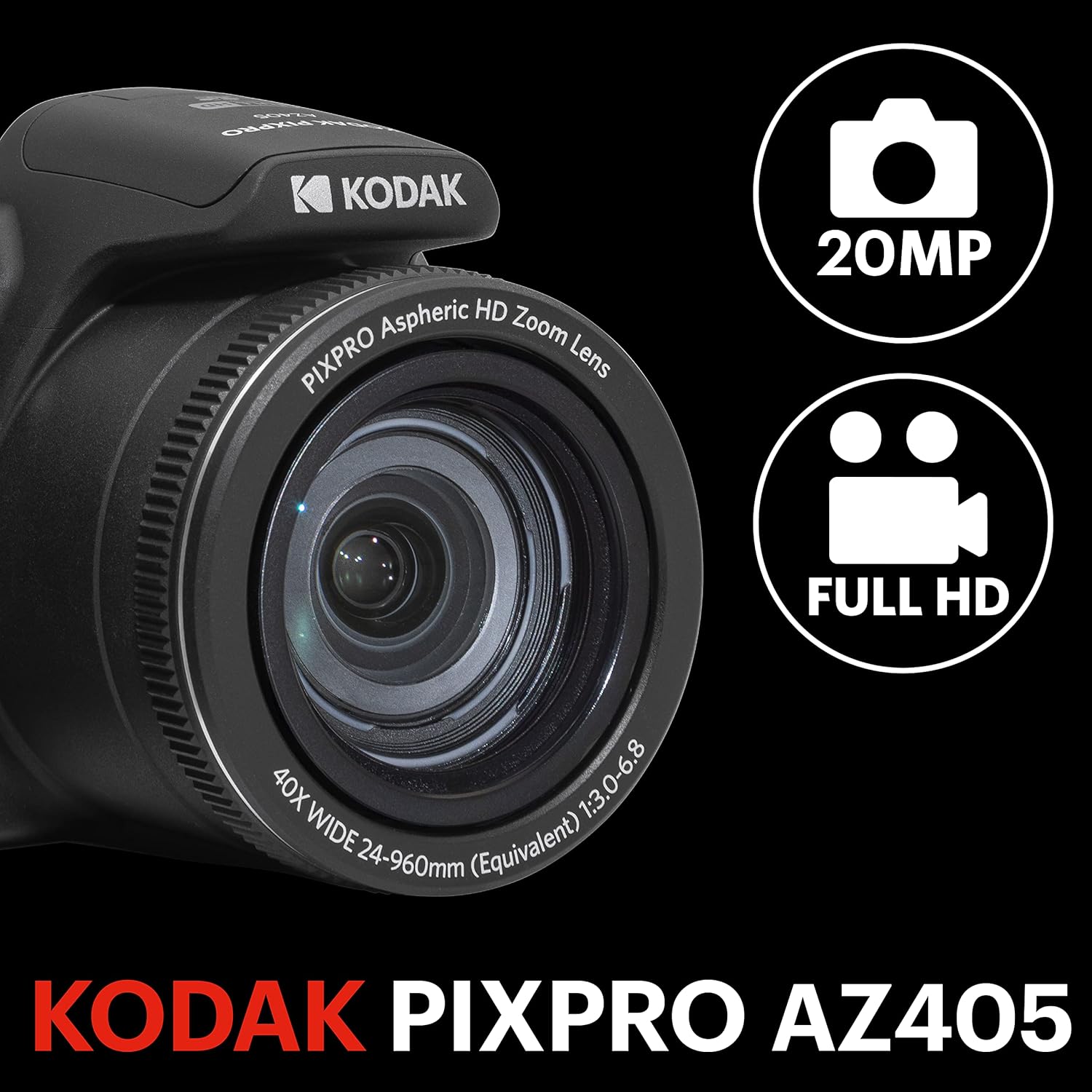 KODAK PIXPRO AZ405-BK 20MP Digital Camera 40X Optical Zoom 24mm Wide Angle Lens Optical Image Stabilization 1080P Full HD Video 3" LCD Vlogging Camera (Black) - Image 2
