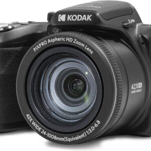 KODAK PIXPRO AZ425-BK 20MP Digital Camera 42X Optical Zoom 24mm Wide Angle Lens 1080P Full HD Video Optical Image Stabilization Li-Ion Battery 3" LCD Vlogging Camera (Black)