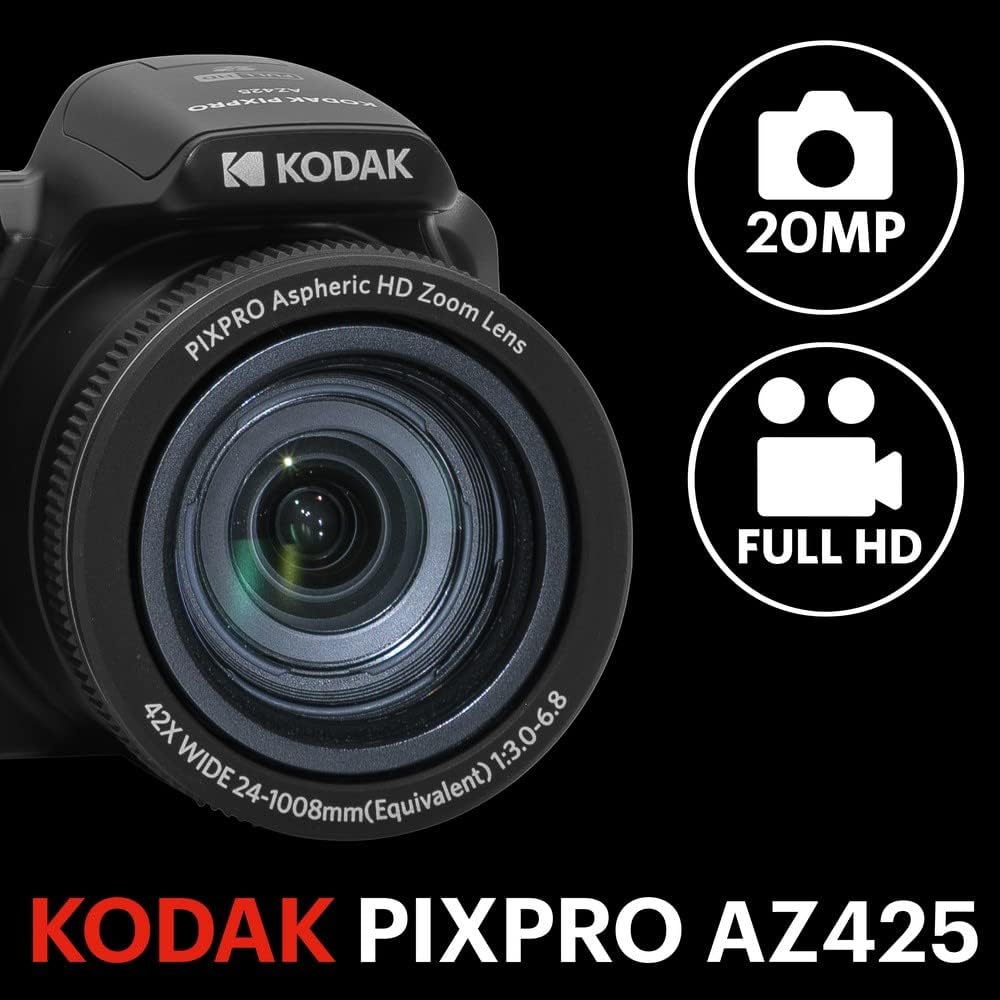 KODAK PIXPRO AZ425-BK 20MP Digital Camera 42X Optical Zoom 24mm Wide Angle Lens 1080P Full HD Video Optical Image Stabilization Li-Ion Battery 3" LCD Vlogging Camera (Black) - Image 2