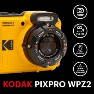 KODAK PIXPRO WPZ2 Rugged Waterproof Shockproof Dustproof WiFi Digital Camera 16MP 4X Optical Zoom 1080P Full HD Video Vlogging Camera 2.7″ LCD (Yellow)