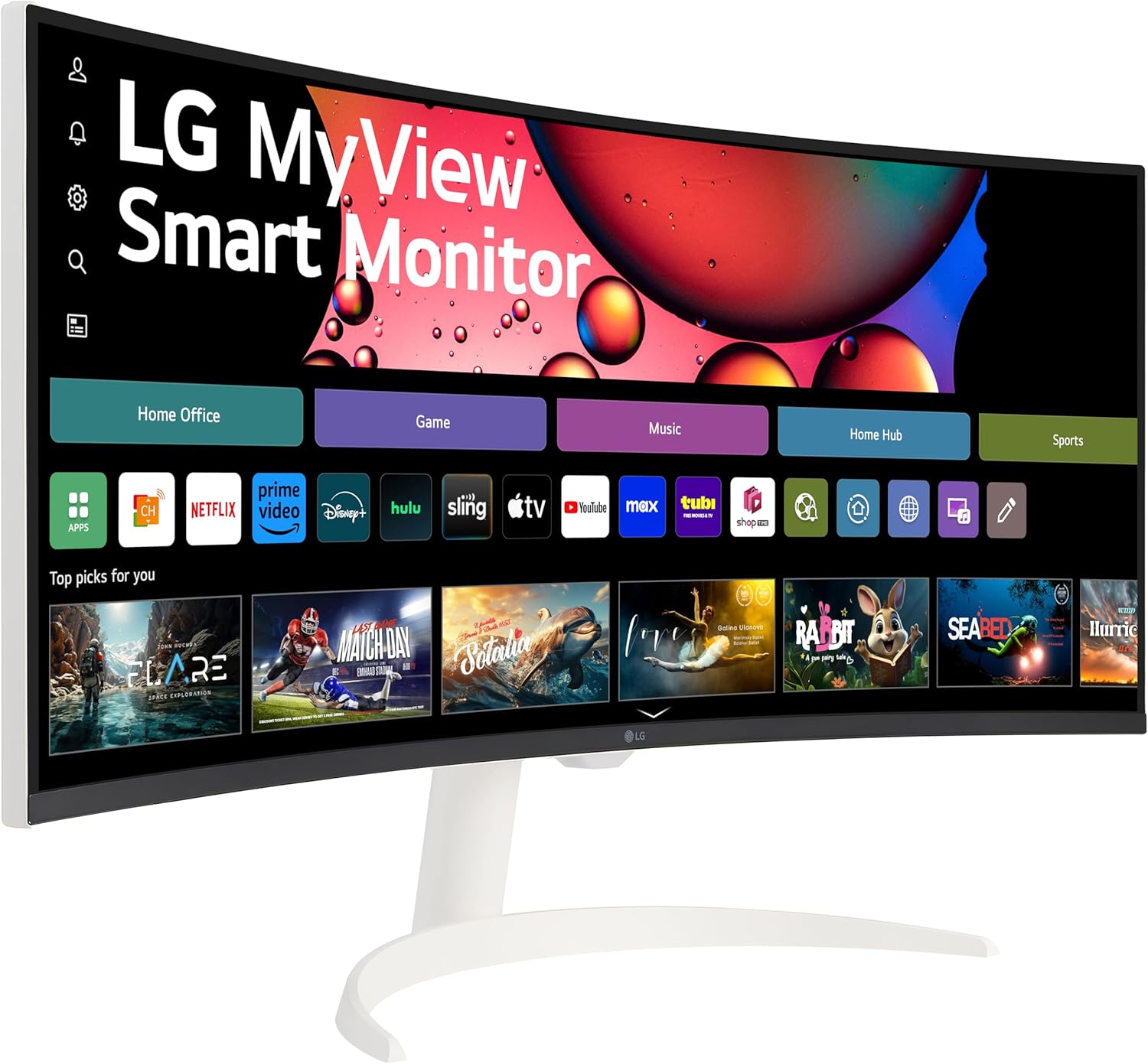 LG 34SR63QA-W 34 inch Smart Curved Monitor with Streaming TV, QHD 1440p, UltraWide Screen, USB Type-C 65W PD, 1800R, webOS, HDR10, 100Hz, Built-in Speaker, AirPlay2, Screen Share, Bluetooth, White - Image 2