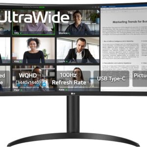 LG 34WR55QK-B 34-inch UltraWide WQHD (3440 x 1440) Curved Computer Monitor, 100Hz, 5ms, HDR10, Reader Mode, HDMI, DisplayPort, USB Type-C, Tilt/Height Adjustable Stand, Black