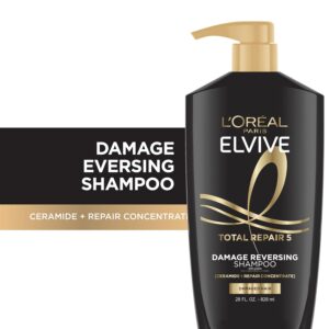 L’Oreal Paris Elvive Total Repair 5 Repairing Shampoo for Damaged Hair Shampoo with Protein and Ceramide for Strong Silky Shiny Healthy Renewed Hair 28 Fl Oz(Packaging May Vary)