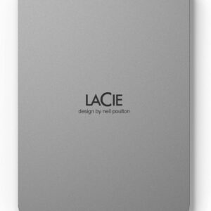 LaCie Mobile Drive 4TB External Hard Drive Portable HDD - Moon Silver, USB-C 3.2, for PC and Mac, Post-Consumer Recycled, with Adobe All Apps Plan and Rescue Services (STLP4000400)