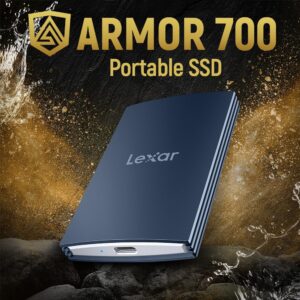 Lexar 4TB Armor 700 Portable SSD, Up to 2000MB/s, USB 3.2 Gen 2×2, Rugged, IP66 Water & Dust Resistance, Compatible w/iPhone 15/16, Cameras, Gaming, External SSD, Dark Blue (LAR700X004T-RNLNU)
