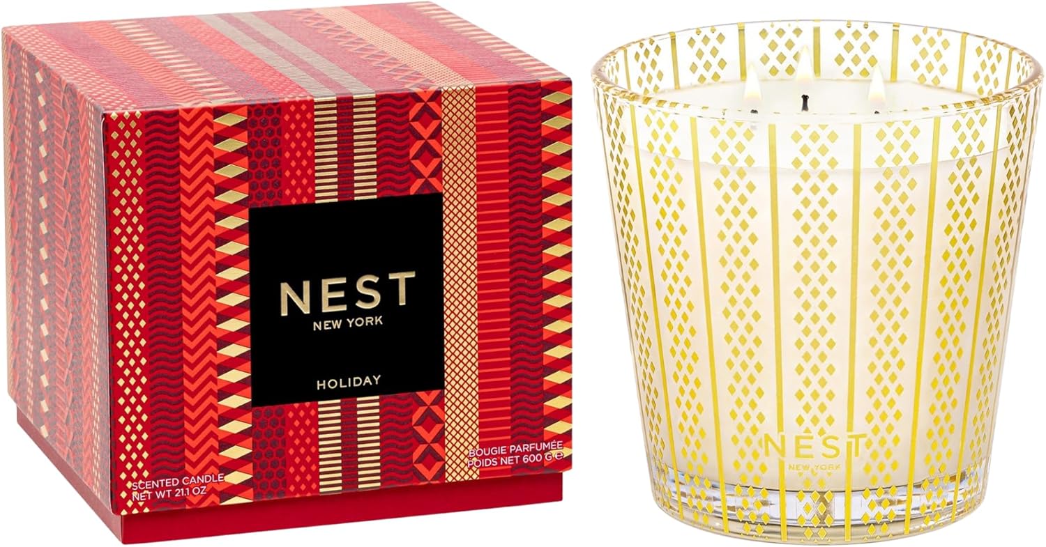 NEST New York Scented 3-Wick Candle, Holiday - 21.2 oz - Up to 100-Hour Burn Time - Reusable Glass Vessel