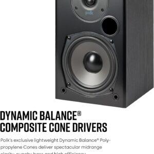 Polk Audio T15 Home Theater and Stereo Bookshelf Speakers – Deep Bass Response, Dolby and DTS Surround, Wall-Mountable, Pair, Black