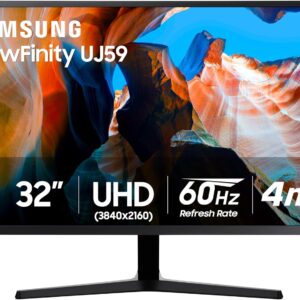 SAMSUNG 32" UJ59 Series 4K UHD (3840x2160) Computer Monitor,VA Panel, HDMI, Display Port, Eye Saver/Flicker Free Mode, FreeSync, LU32J590UQNXZA, Black