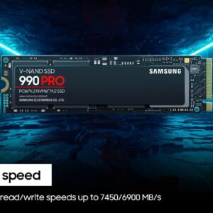 SAMSUNG 990 PRO SSD 1TB PCIe 4.0 M.2 2280 Internal Solid State Hard Drive, Seq. Read Speeds Up to 7,450 MB/s for High End Computing, Gaming, and Heavy Duty Workstations, MZ-V9P1T0B/AM