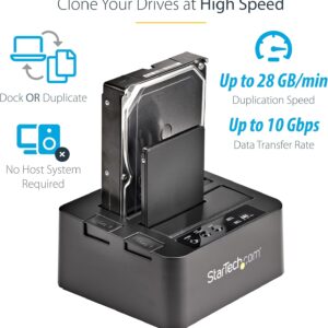StarTech.com Standalone Hard Drive Duplicator, External Dual Bay HDD/SSD Cloner/Copier, USB to SATA III Docking Station