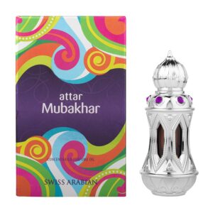 Swiss Arabian Attar Mubakhar – Luxury Products From Dubai – Long Lasting Perfume Oil for Unisex – Blend of Bergamot, Mandarin, Jasmine and Patchouli – Perfect for Date Night or Evening Out – 0.67 oz